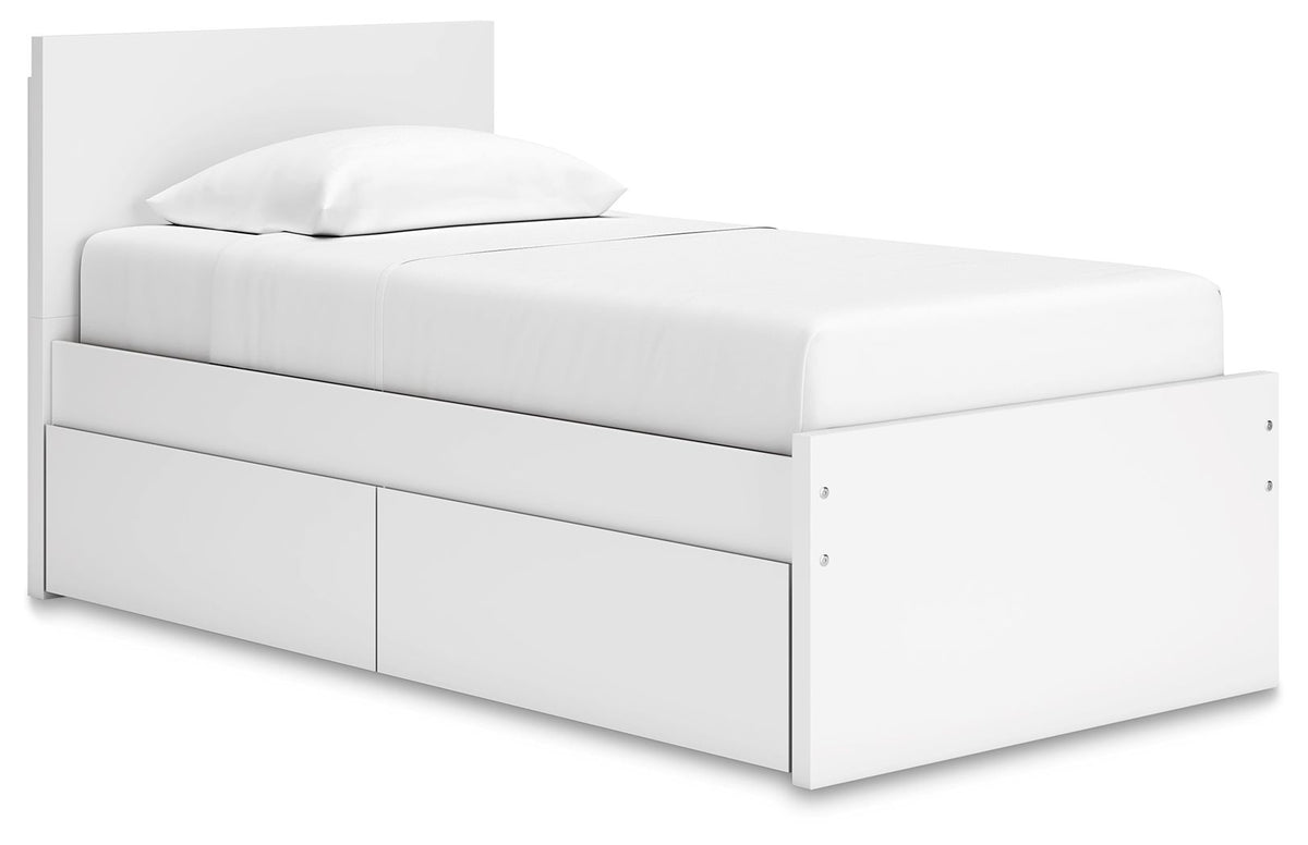 Onita White Twin Bed with 1 Side Storage (Panel Platform)