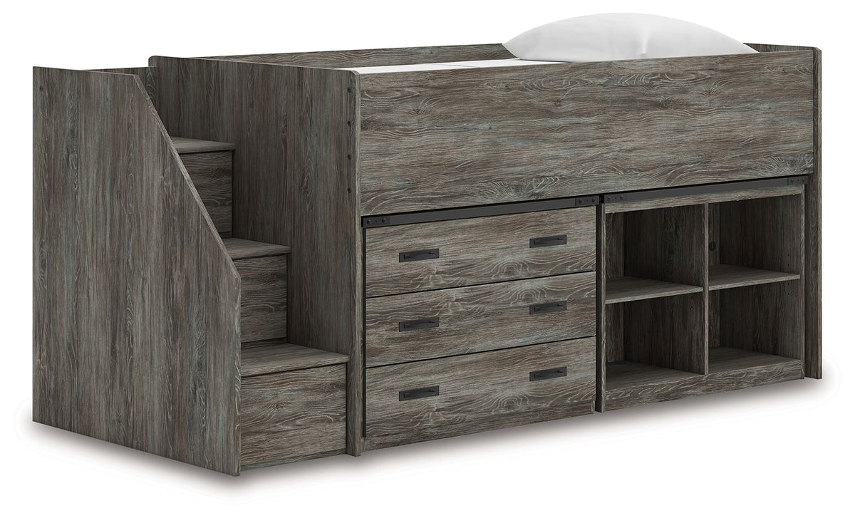 Frandern Twin Loft Bed with Bookcase and Drawer Storage