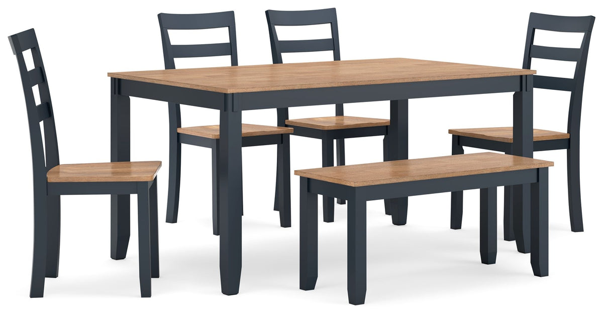 Gesthaven Natural/Blue Dining Table with 4 Chairs and Bench (Set of 6)