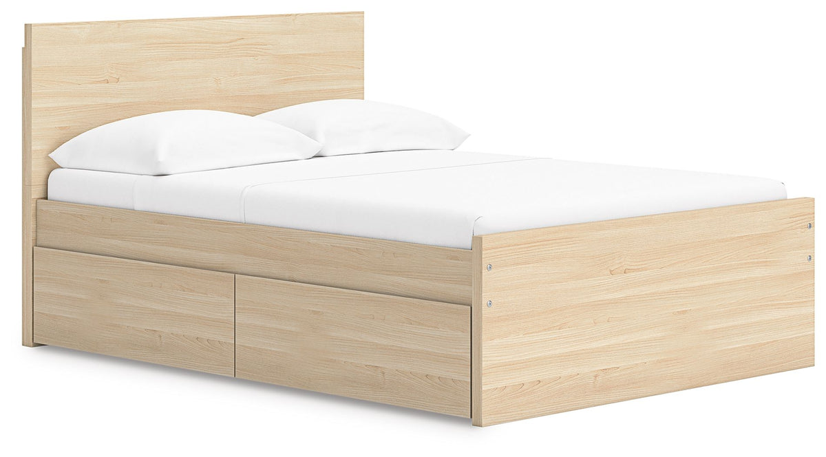 Onita Natural Full Bed with 1 Side Storage (Panel Platform)