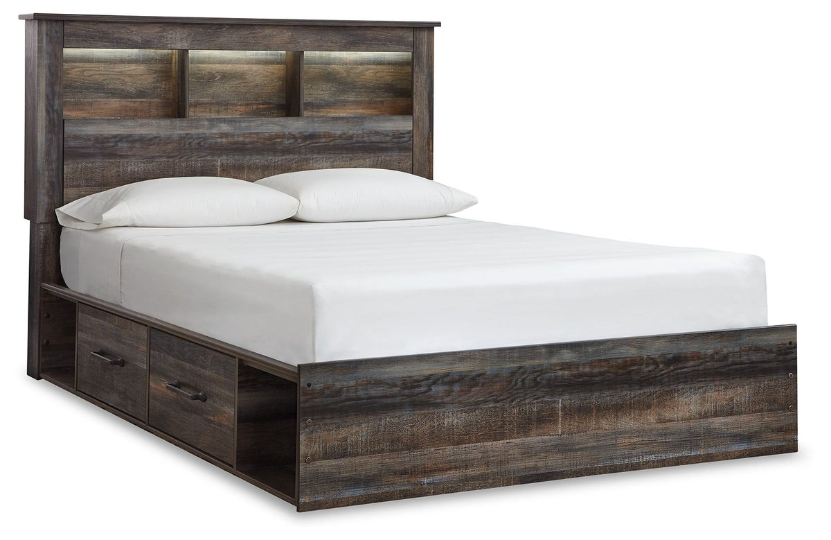 Drystan Queen Bookcase Bed with 2 Storage Drawers (Platform & Side Storage)