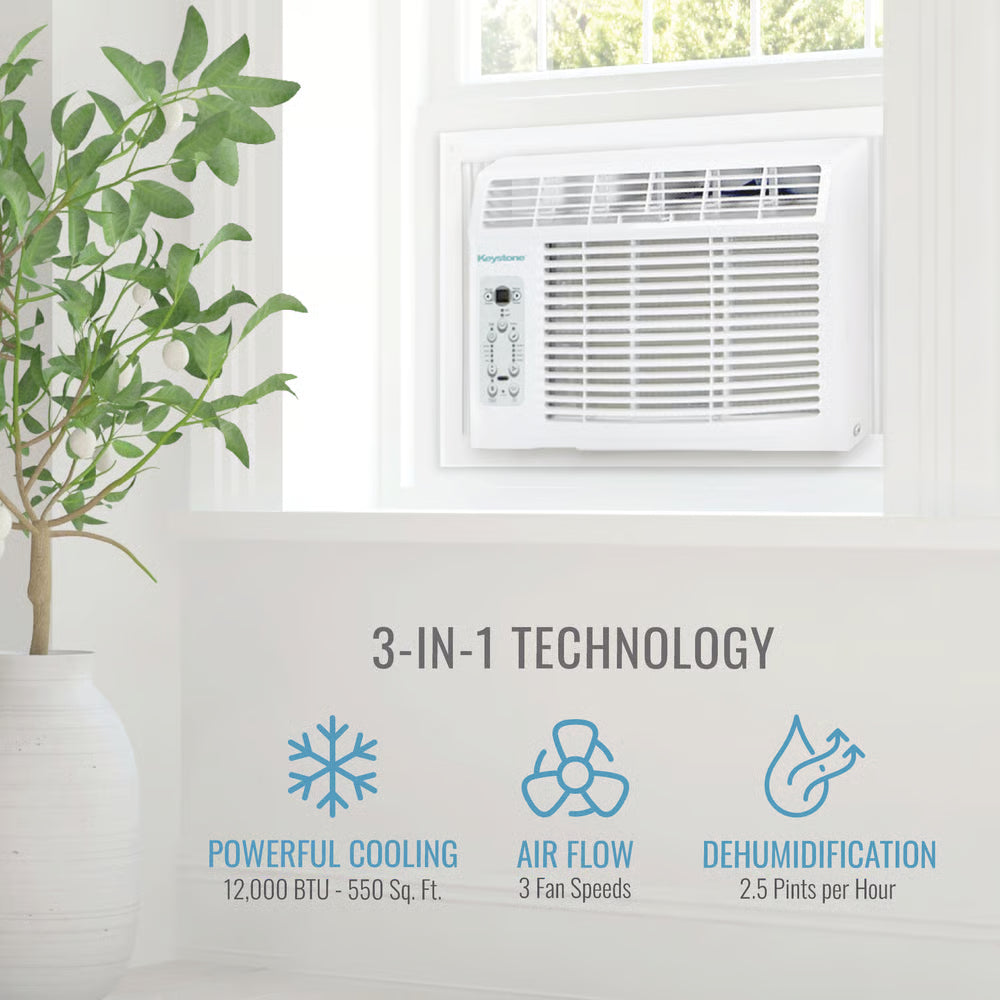 Keystone 12,000 BTU Window-Mounted Air Conditioner with Follow Me LCD Remote Control Air Conditioner