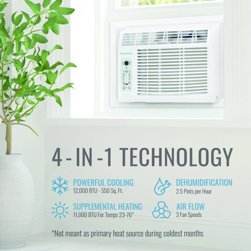 Keystone 12,000/11,600 BTU 230V Window Air Conditioner with 11,000 BTU Supplemental Heat Capability Air Conditioner