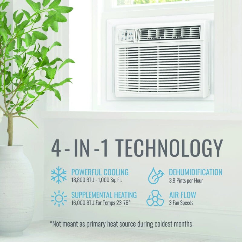 Keystone 18,800/18,400 BTU 230V Window Air Conditioner with 16,000 BTU Supplemental Heat Capability Air Conditioner