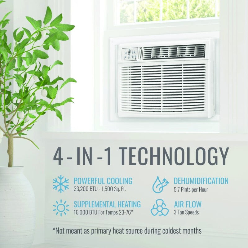 Keystone 23,200/22,900 BTU 230V Window Air Conditioner with 16,000 BTU Supplemental Heat Capability Air Conditioner