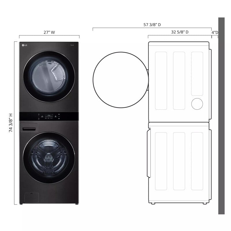 LG Single Unit Front Load Washtower™ With Center Control® 5.0 Cu. Ft. Washer & 7.4 Cu. Ft. Electric Dryer Specialty Laundry