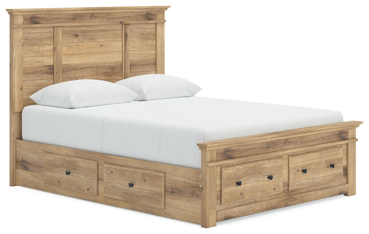 Makidern Tan Queen Storage Bed (Underbed Storage & Storage Footboard, 2 Storage Units)