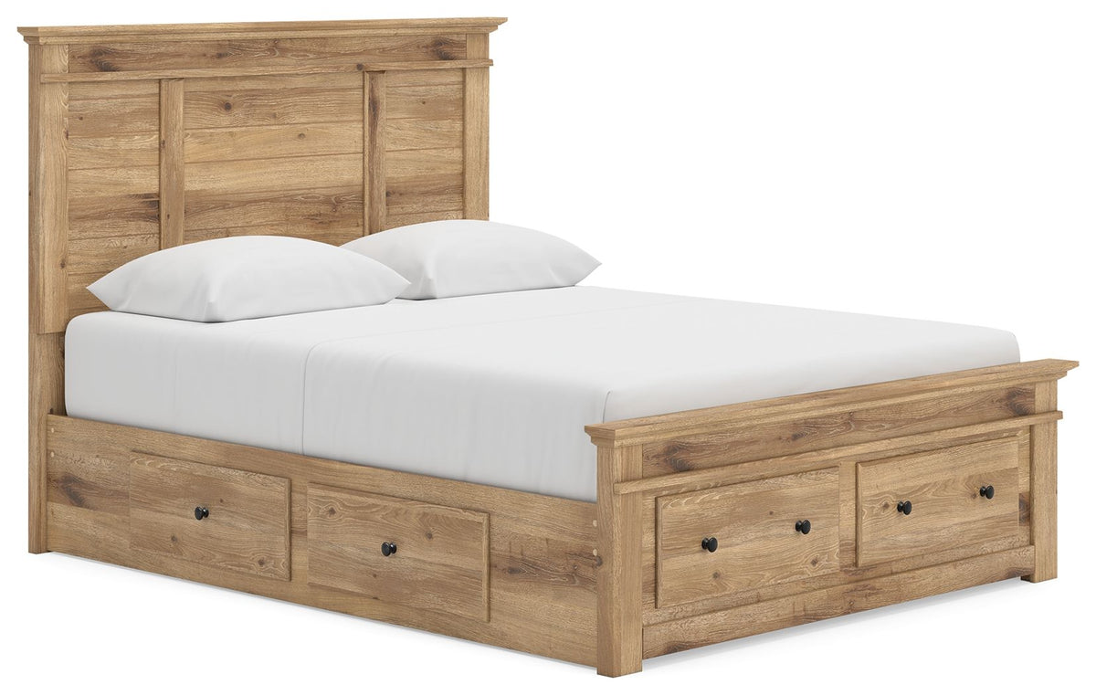 Makidern Tan Queen Storage Bed (Underbed Storage & Storage Footboard, 3 Storage Units)