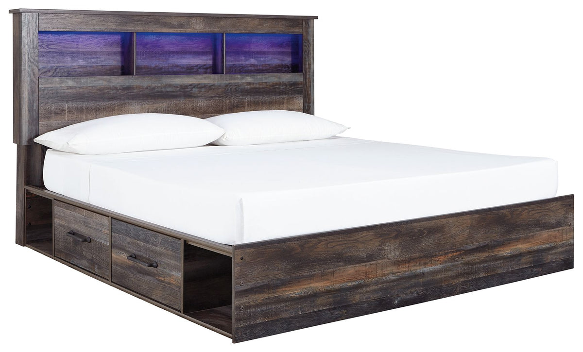 Drystan King Bookcase Bed with 2 Storage Drawers (Platform & Side Storage)